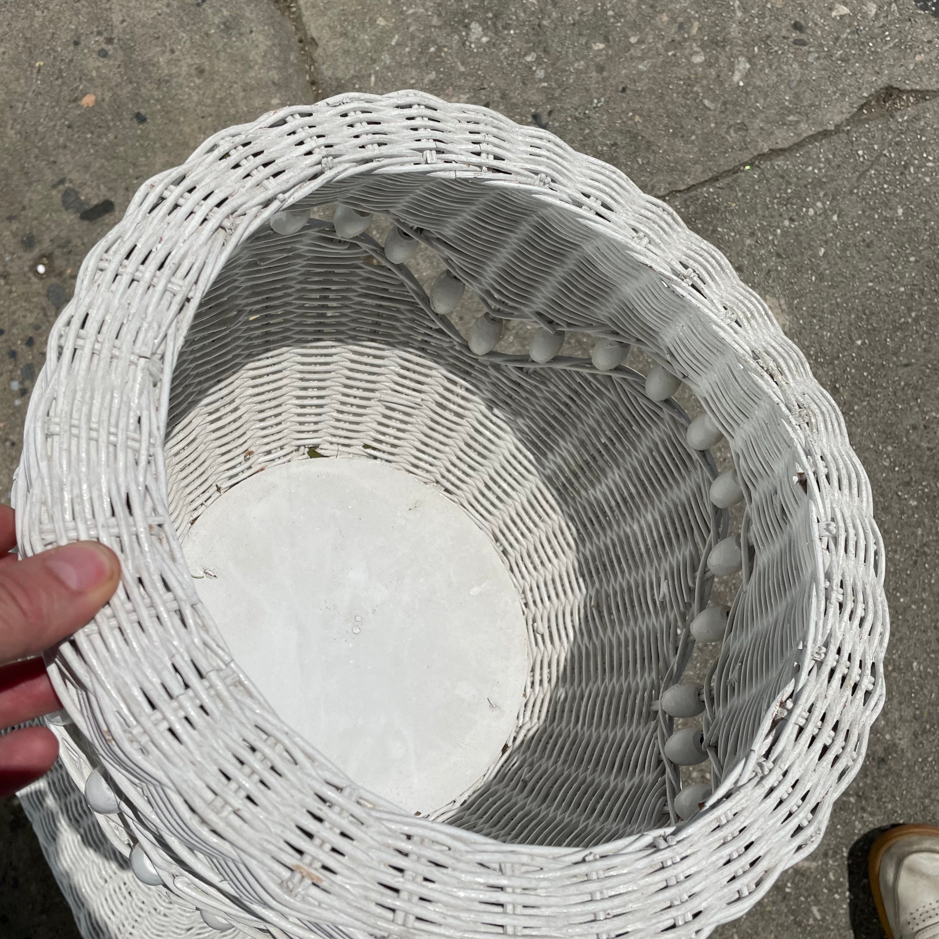 1970's White Wicker Planters - A Pair