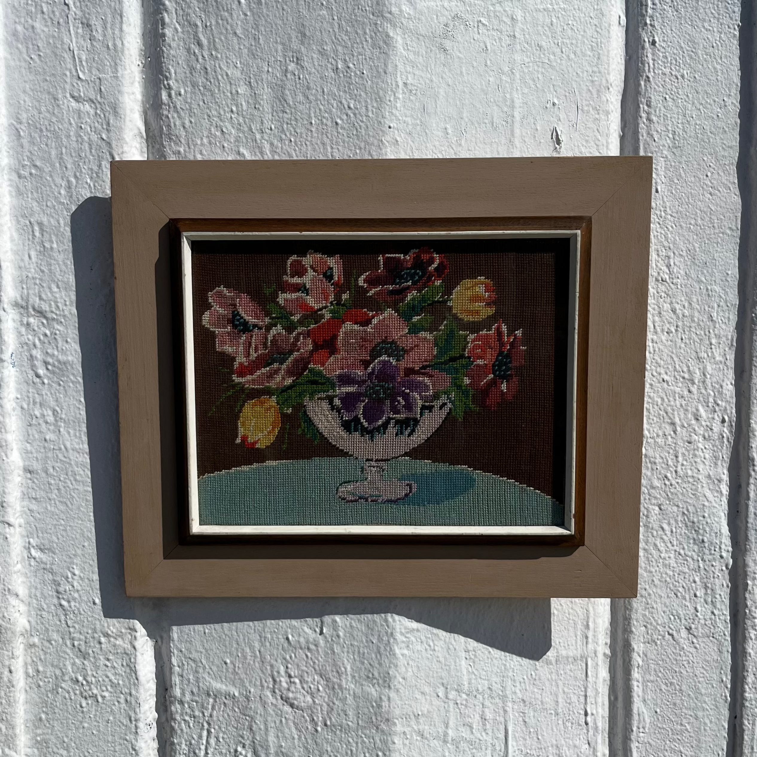 Antique Framed Needlepoint Still Life - 18.5" x 15.5"