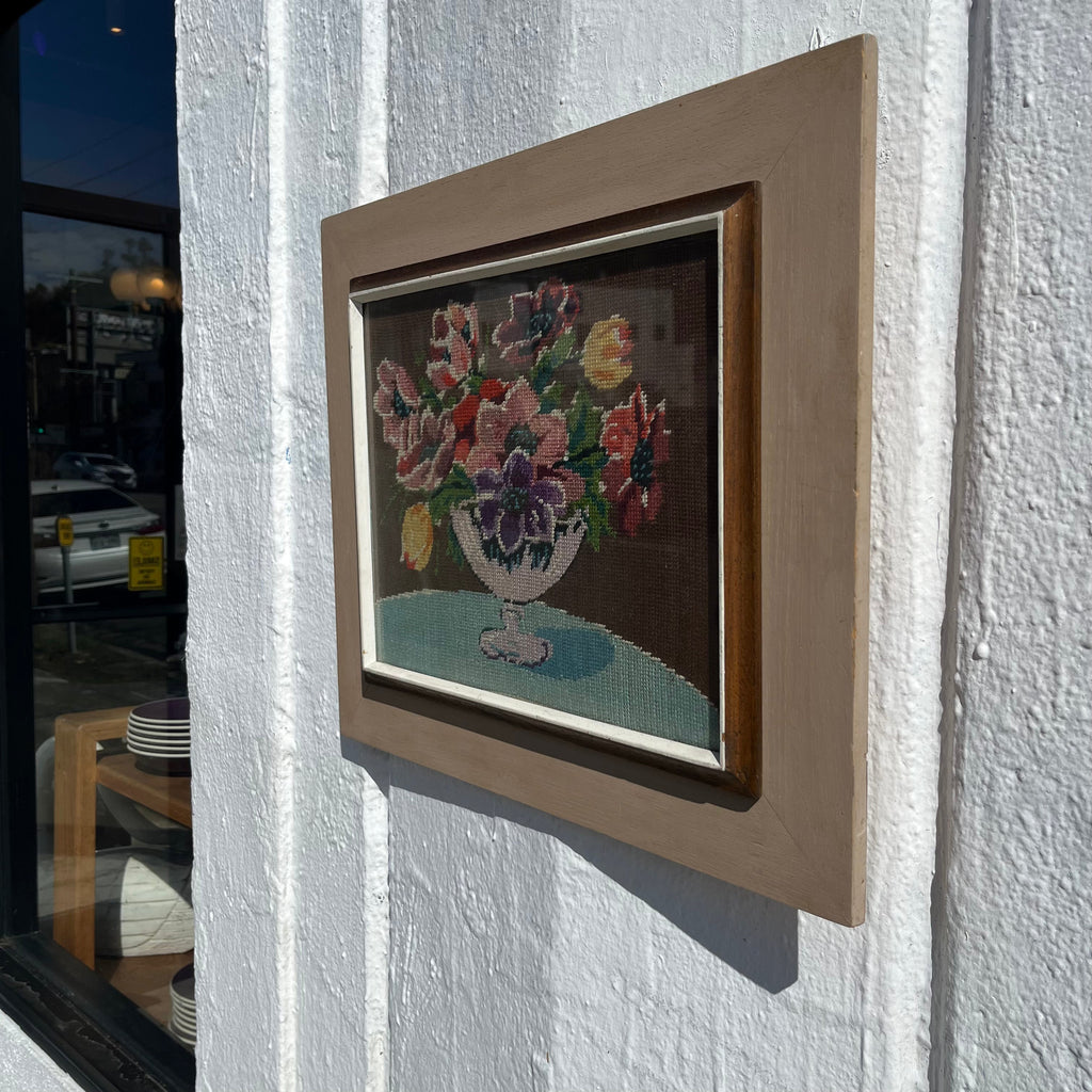 Antique Framed Needlepoint Still Life - 18.5" x 15.5"