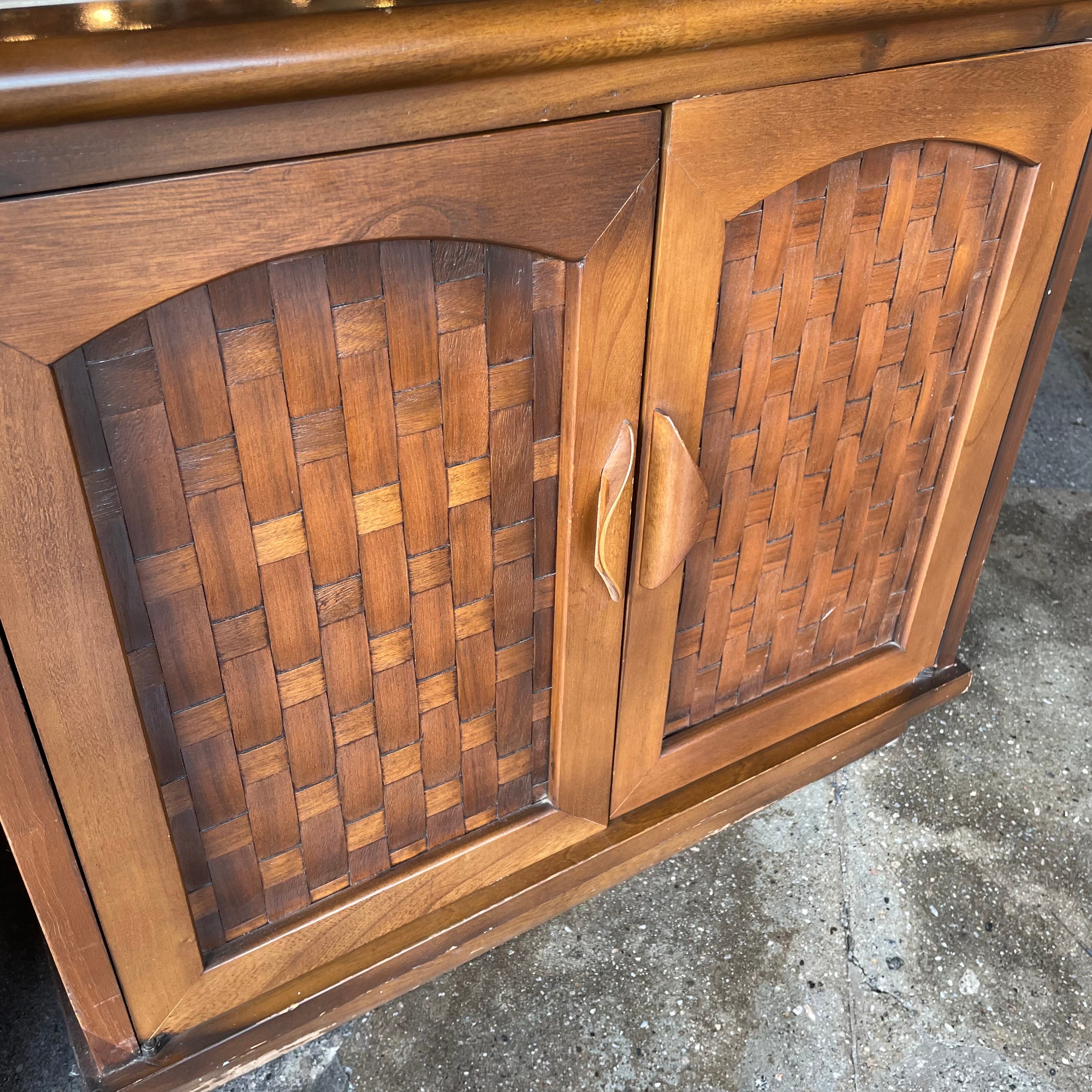 1960's Vintage Travertine + Walnut "Perceptions" Nightstands by Lane