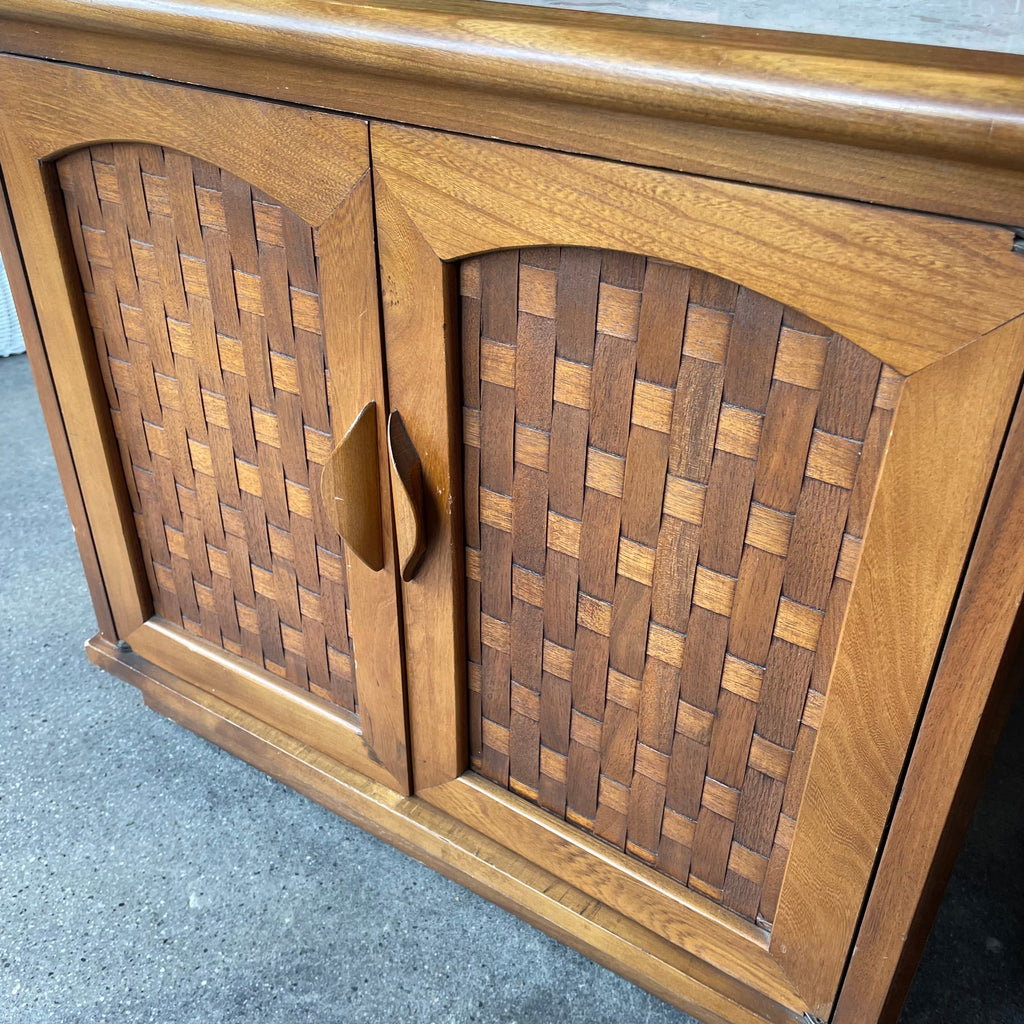 1960's Vintage Travertine + Walnut "Perceptions" Nightstands by Lane
