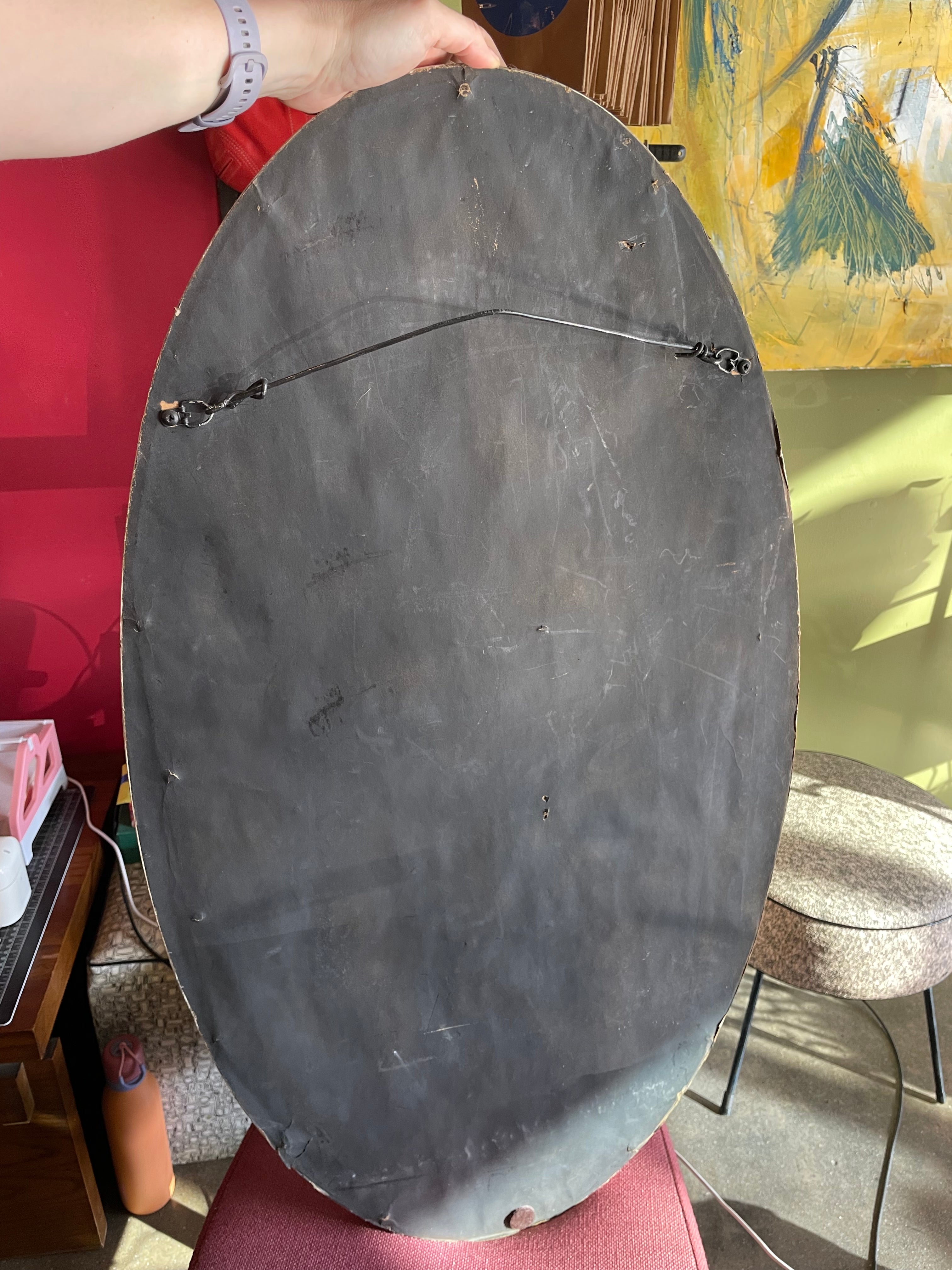 Vintage Oval Ruffled Wooden Mirror - 20" x 38"