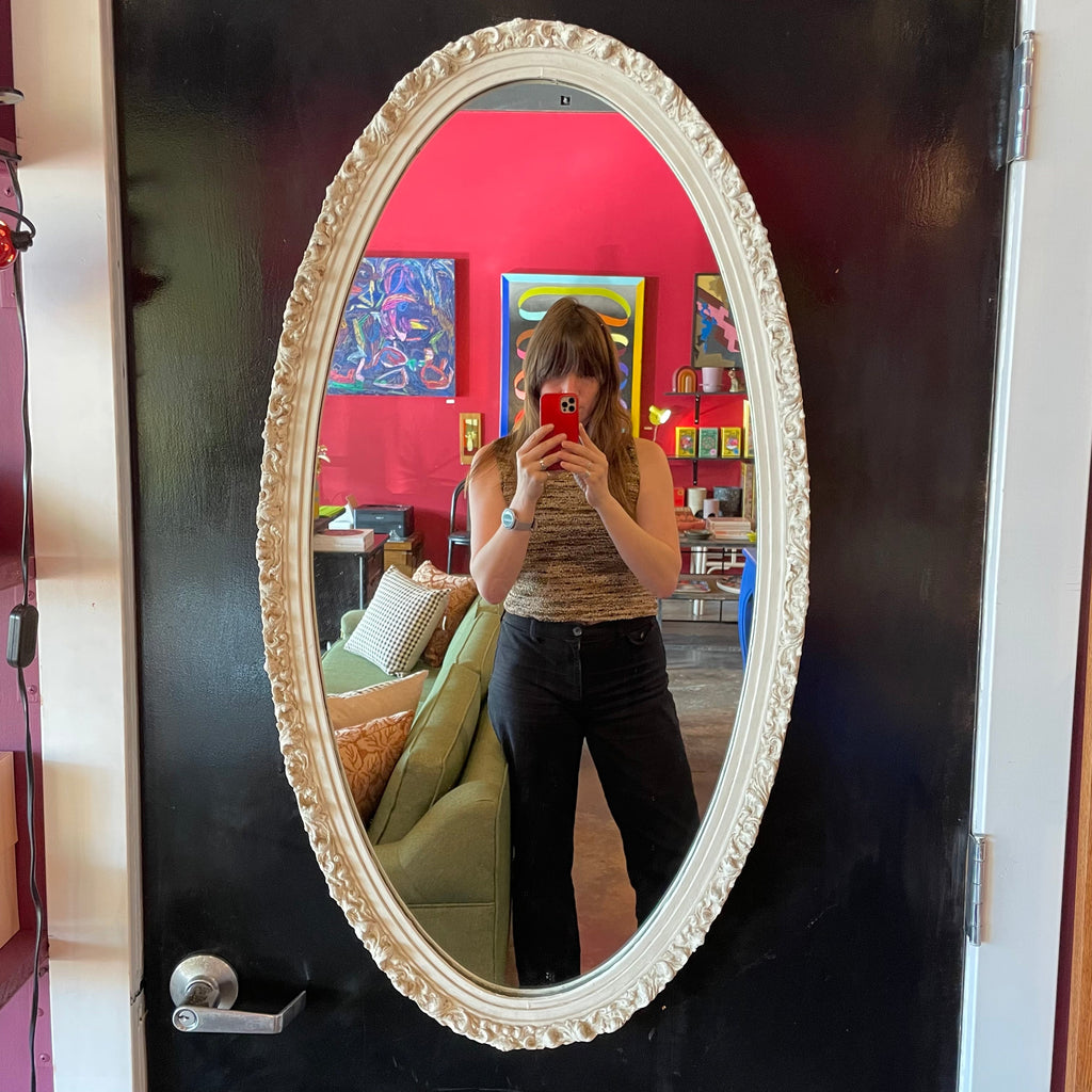 Vintage Oval Ruffled Wooden Mirror - 20" x 38"