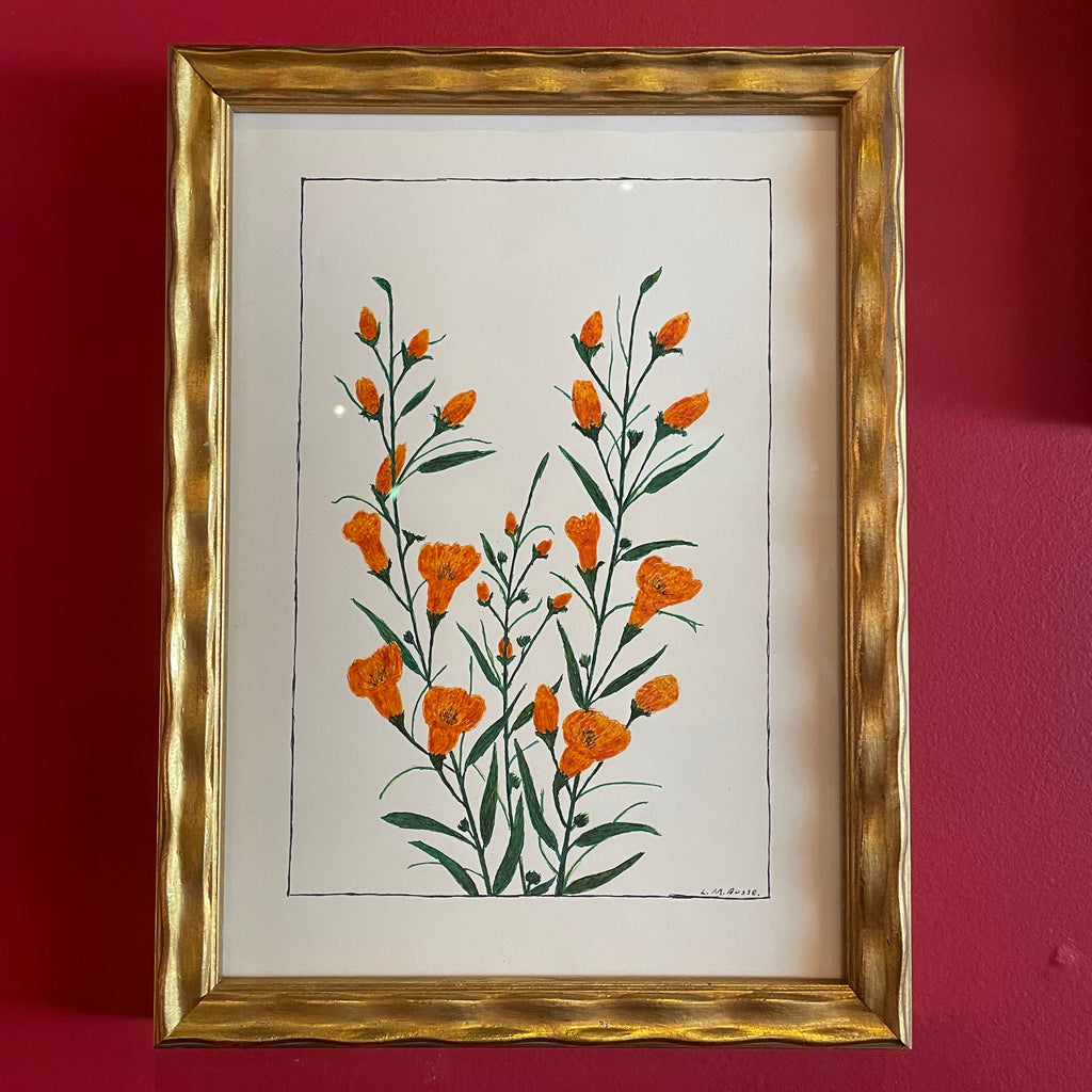 Vintage Floral Pen Drawing by L.M. Busse - 8.75" x 12"