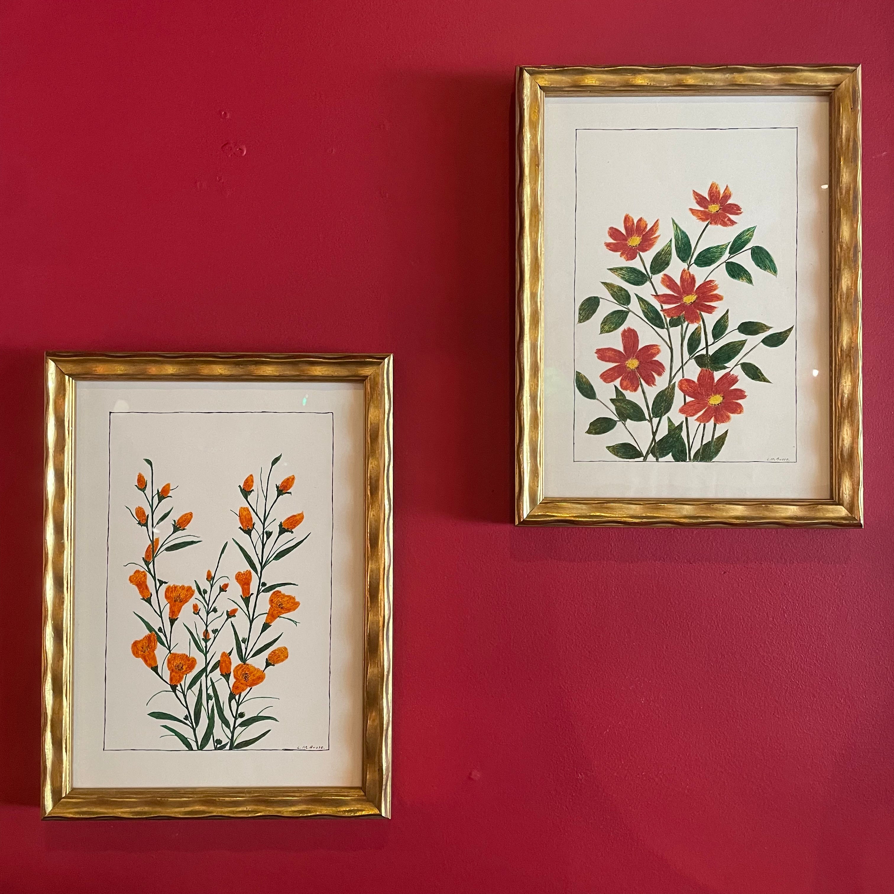 Vintage Floral Pen Drawing by L.M. Busse - 8.75" x 12"