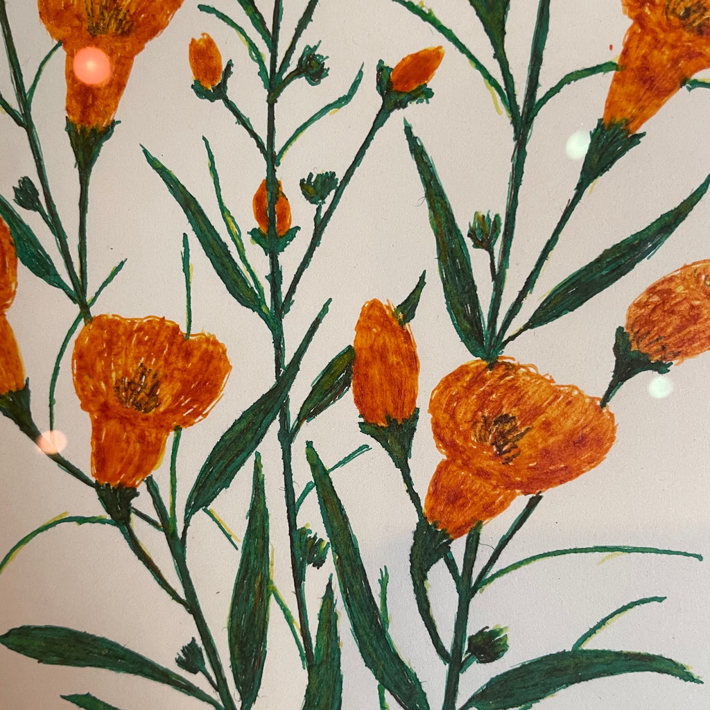 Vintage Floral Pen Drawing by L.M. Busse - 8.75" x 12"