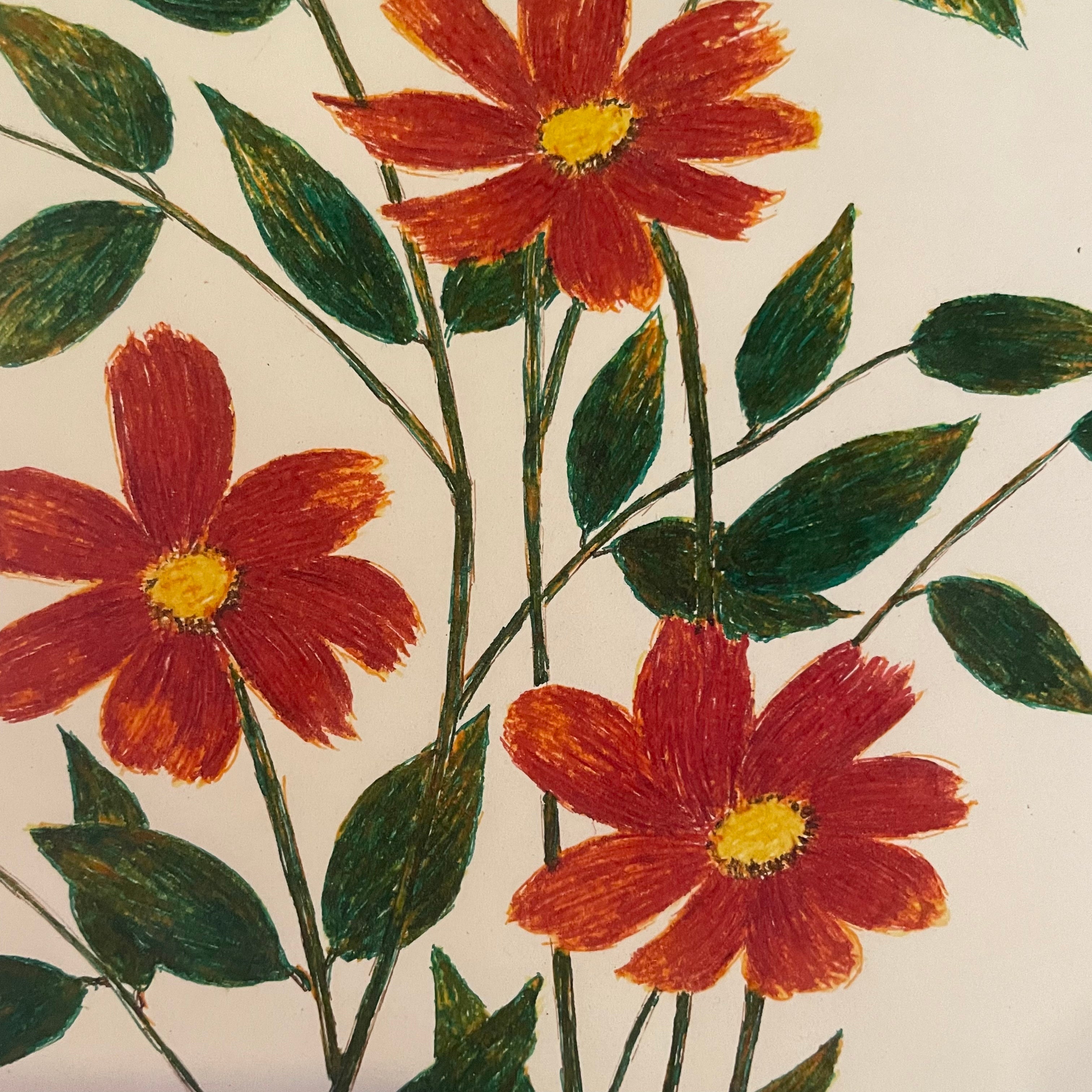 Vintage Floral Pen Drawing by L.M. Busse - 8.75" x 12"