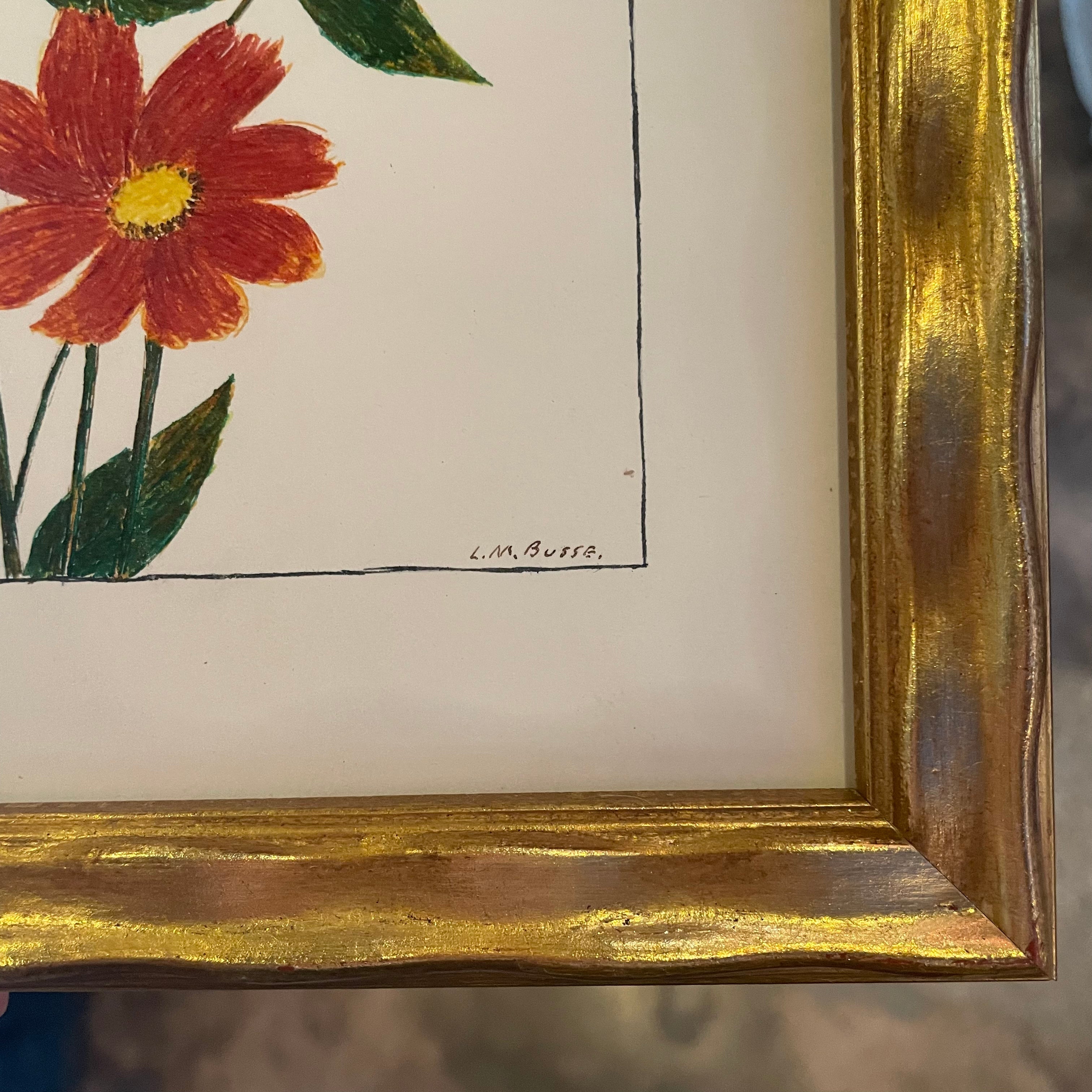 Vintage Floral Pen Drawing by L.M. Busse - 8.75" x 12"