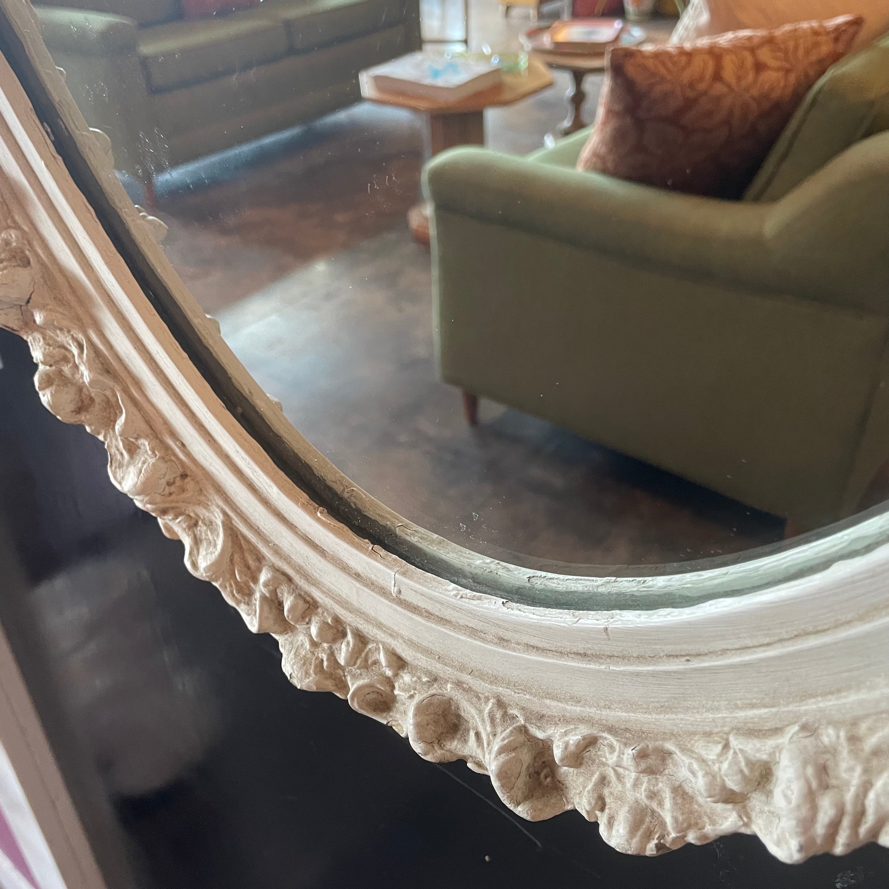 Vintage Oval Ruffled Wooden Mirror - 20" x 38"