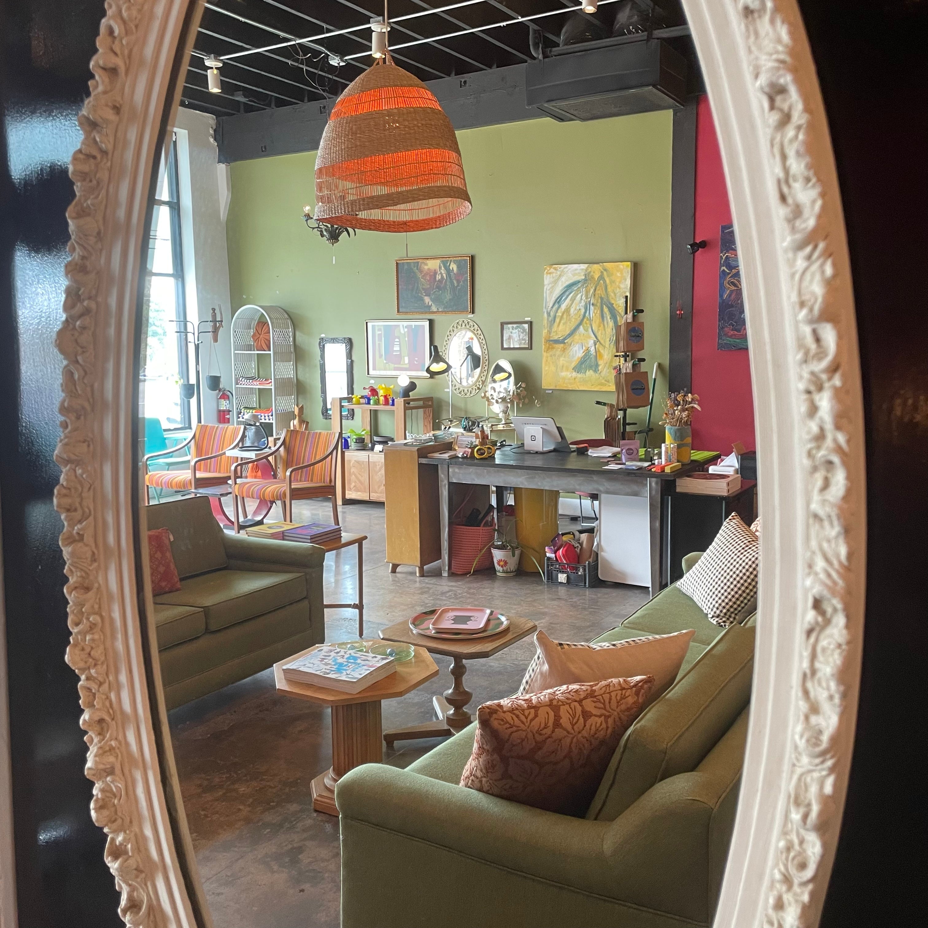 Vintage Oval Ruffled Wooden Mirror - 20" x 38"