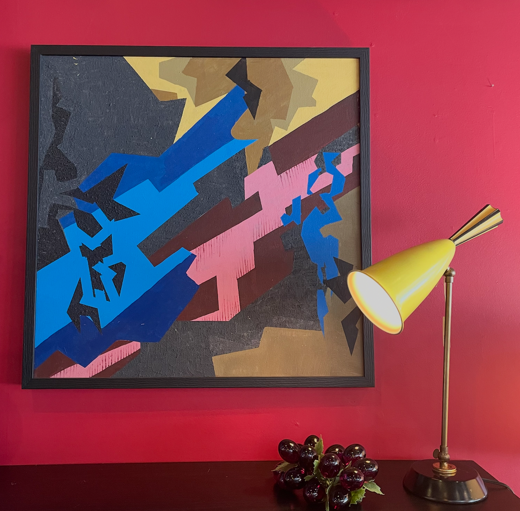 1970's Framed Abstract Painting : Acrylic on Canvas