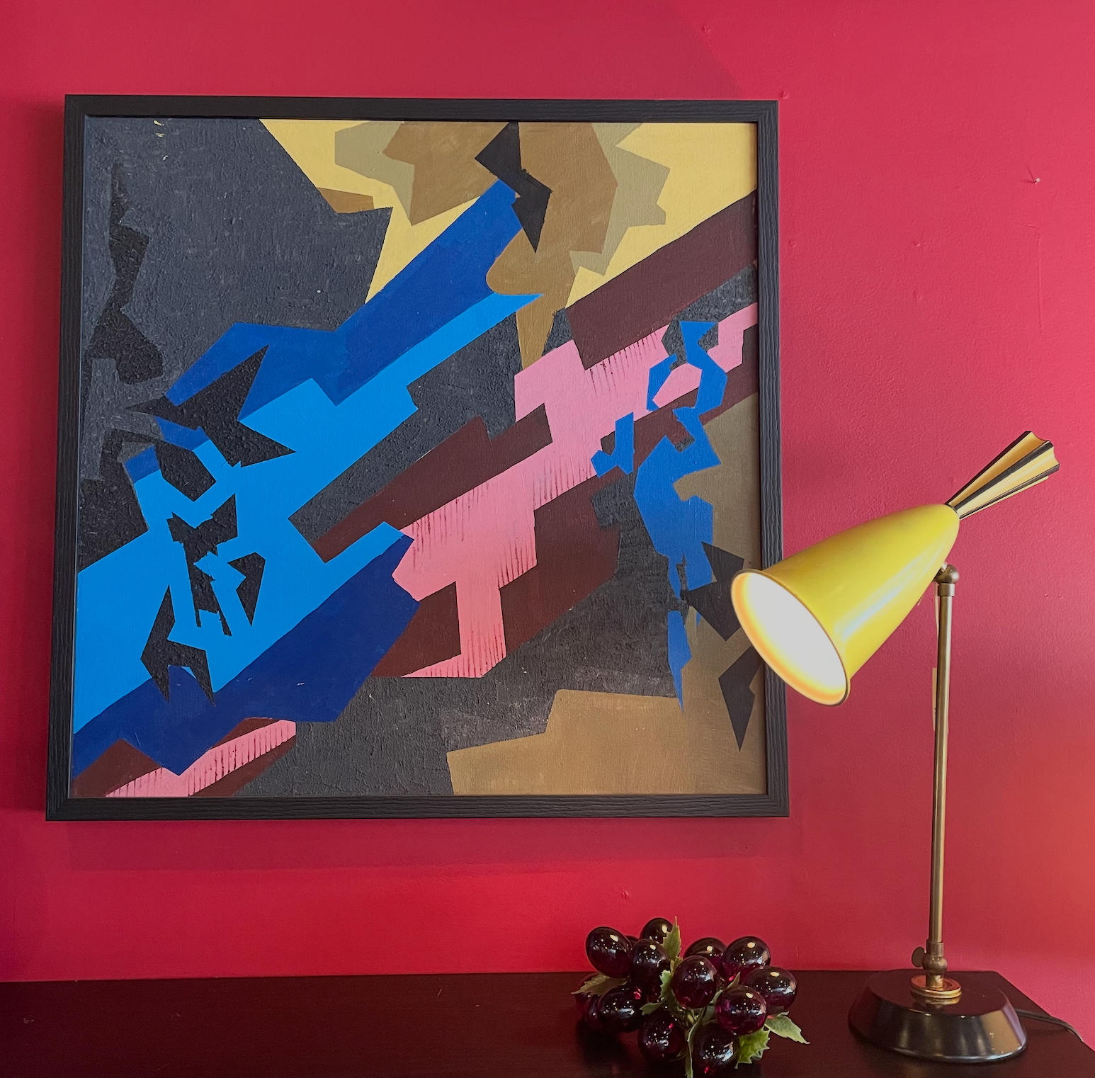 1970's Framed Abstract Painting : Acrylic on Canvas